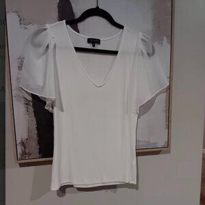 White V-Neck Flutter Sleeve Top